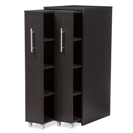 Baxton Studio Lindo Wood Bookcase with Two Pulled Out Doors Shelving Cabinet, Dark Brown