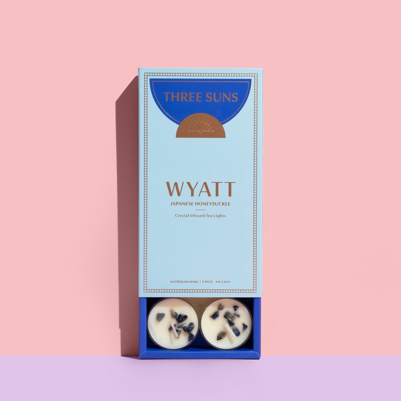 Three Suns Wyatt Crystal Infused Natural Soy Tea Lights Box