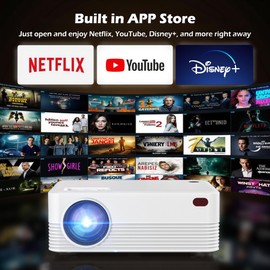 WellSonic Native 1080P Bluetooth Projector, Portable Movie Projector Supports 4K 8K, Built-in Speaker, Auto Keystone, Smart Projector Compatible with HDMI Phone TV Stick for Home, Bedroom, Outdoor