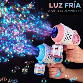 FLYDOG® 2 Pistolas de Burbujas con 2 Botellas +10 Bolsas de Recambio de Solución de Burbujas Máquina de Burbujas, Regalo de Fiesta, Juguete de Verano, Actividad al Aire Libre