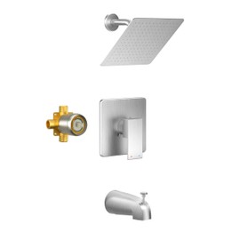HoliSpa Shower Faucet Set, Brushed Nickel Tub Shower Faucet with All-Metal 8-Inch Rainfall Showerhead and Bathtub Spout, Single-Handle Tub Shower-Trim Kit with Valve, Brushed Nickel