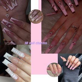 Pack of 25 Planet Nail Art Charms White Pink 3D Cross Nail Art Accessories Saturn Shape Rhinestone Design Nail Gemstone Shiny Nail Jewellery Acrylic Nail Accessories for Women Nail Decoration