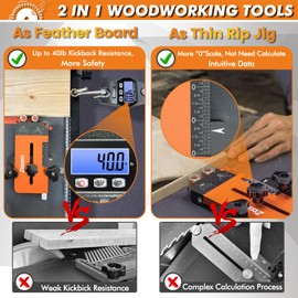 Thin Rip Jig + Feather Boards for Table Saw Jig Guide, Zozen 2in1 Woodworking Tools, Make Repetitive Strip Cut While Powerful Reducing Kickback, Directly Data without Calculation, for 3/4"X3/8"T Slots