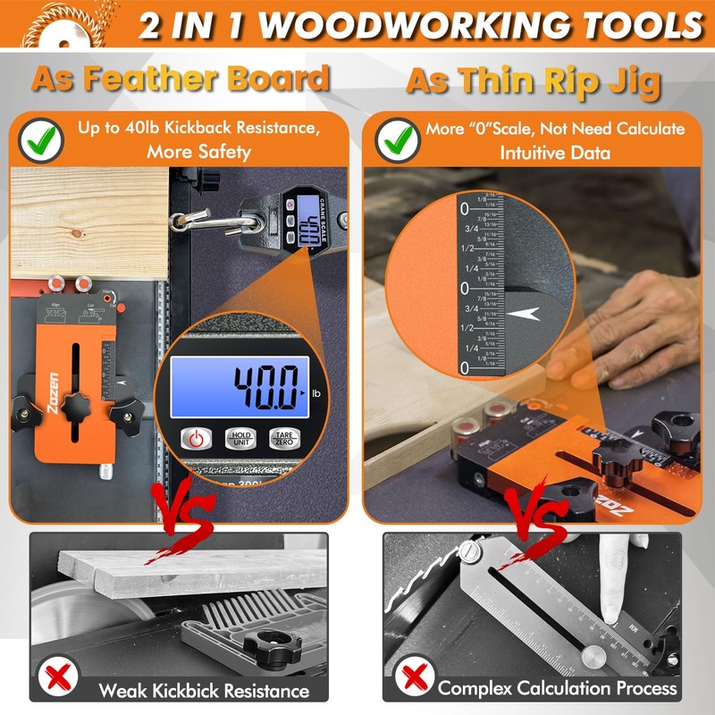 Thin Rip Jig + Feather Boards for Table Saw Jig