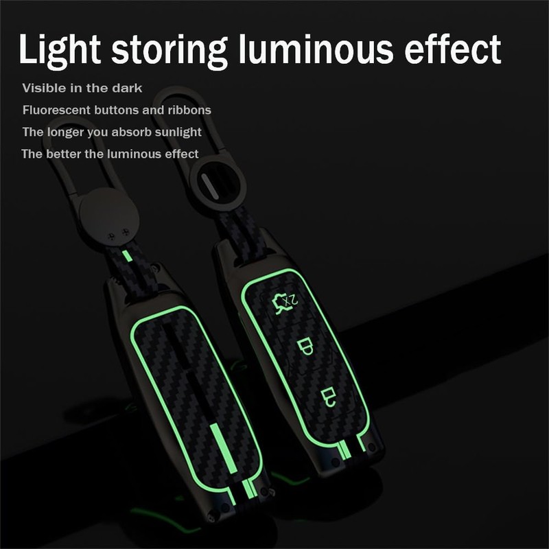 TECART Carbon Texture Smart Remote Key Cover 3 Button Luminous