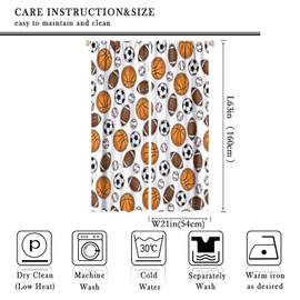Cortinas decorativas para niños, temática atlética, fútbol americano, baloncesto, béisbol, rugby, adolescentes, niños, recámara, sala de estar, 42 x 63 pulgadas