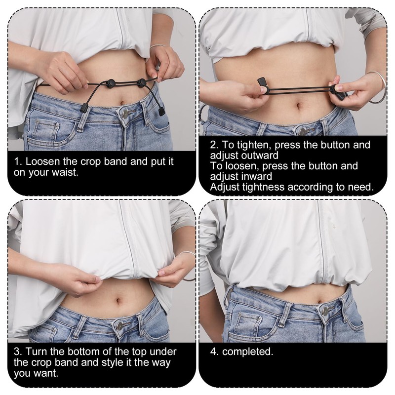 BOXOB 4pcs Crop Bands, Clothing Tuck Band Adjustable Clothes Tuck