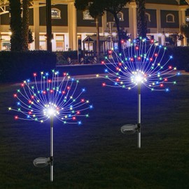 Lemical Solar Lights Outdoor Solar Garden Lights 2 Pack 200 Pixels Solar Firework Lights with 8 Modes Waterproof Solar Pathway Lights LED Landscape Light Outdoor Decoration (Muticolor)