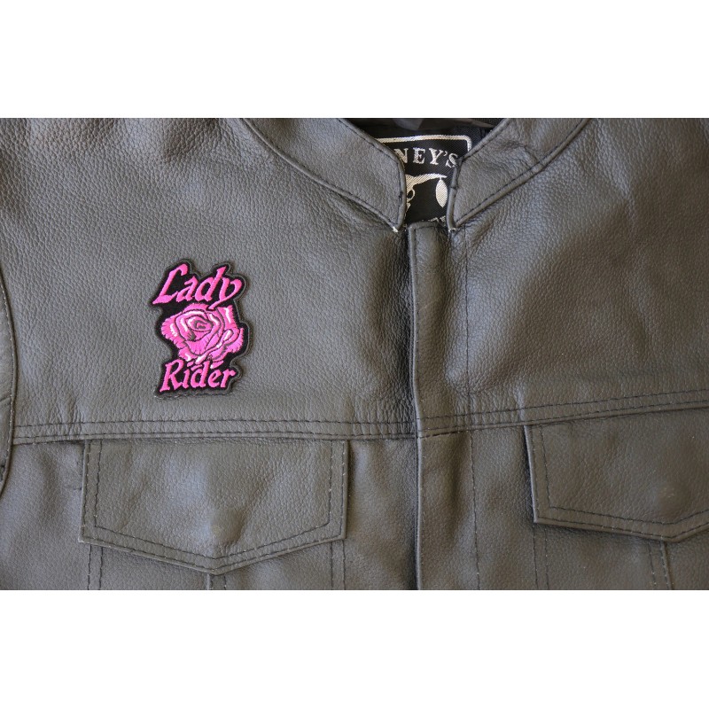 Ivamis Lady Rider Pink Rose Iron on Biker Patch -