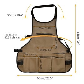 Sarpu Tecz Compact Waterproof Gardening Apron with 14 Pockets - Tool Organizer for Gardeners, Woodworking & Outdoor Work, Brown