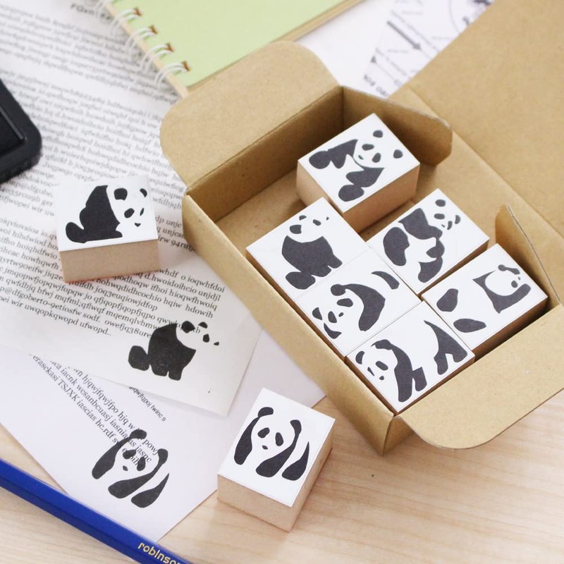 Cute Panda, Animal, Stylish, Stamp, Wooden Rubber Stamp Set, Funny