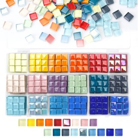 900 pcs 2.2LB Glass Mosaic Tiles, 18 Colors 10mm Mosaic Glass Pieces with Storage Box, Transparent Mosaic Tiles for Crafts Bulk, Mosaic Supplies for Home Decoration, Art Crafts