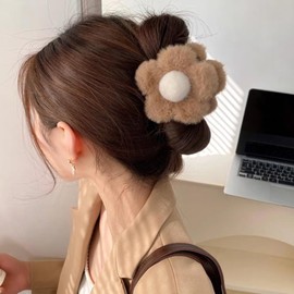 HAPVITAL Hair Clip, Large Hair Clip, Simple Hair Clip, Large Firm, Gray, Large Firm, Office, Hair Accessories, Mido Clip, Can Be Used for Dense Hair (Coffee)