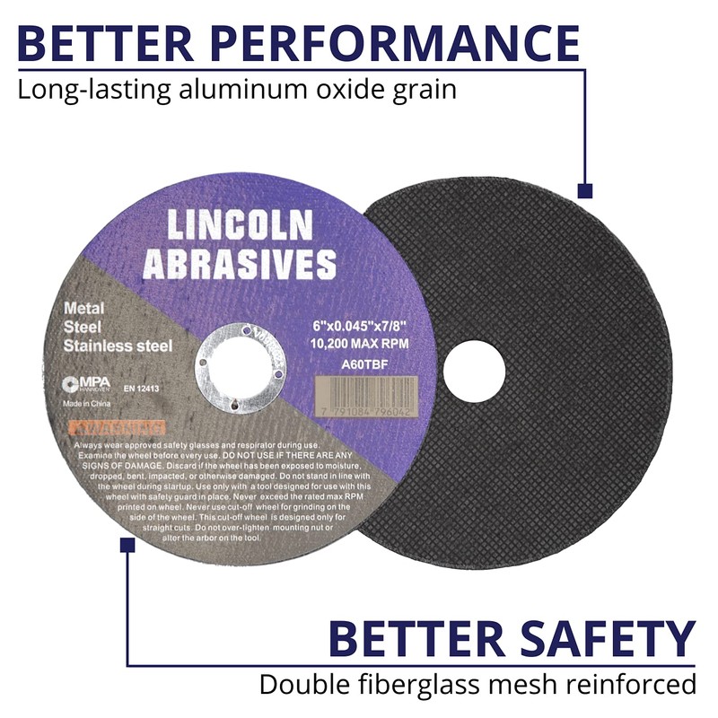 25 Pack 6" Cut-Off Wheels Lincoln Abrasives .045" Metal &