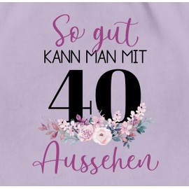 Shirtracer - Gym Bag Backpack - 40th Birthday - So gut kann man mit 40 aussehen - Blumenarrangement zum Forttieth - Purple/Black, 02 Pastel Purple