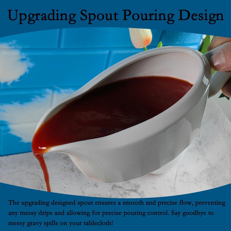 Large White Ceramic Gravy Boat, 710ml Capacity, Farmhouse Style Serving