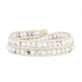 KELITCH 2 Wrap leather Bracelet for Women Braided White Howlite Beads Bracelets Strand Chain Cuff