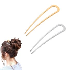 Hair Pins,2pcs U-Shaped Hairpin,French Hair Forks,Metal Hair Accessories for Women,Hairstyle Accessories,for Women Girls Types Styling (Gold/Silver)