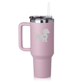 40 oz Tumbler with Handle and Straw Lid Stainless Steel Insulated Travel Mug Cup Cute Dachshund With Heart (Purple)