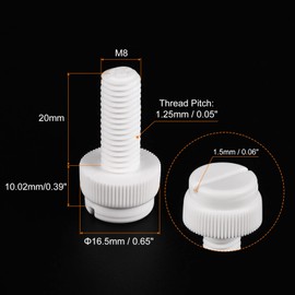 sourcing map M8 x 20mm Plastic Machine Screws PP Slotted Knurled Fixing Screws for Electronics Communication White Pack of 20