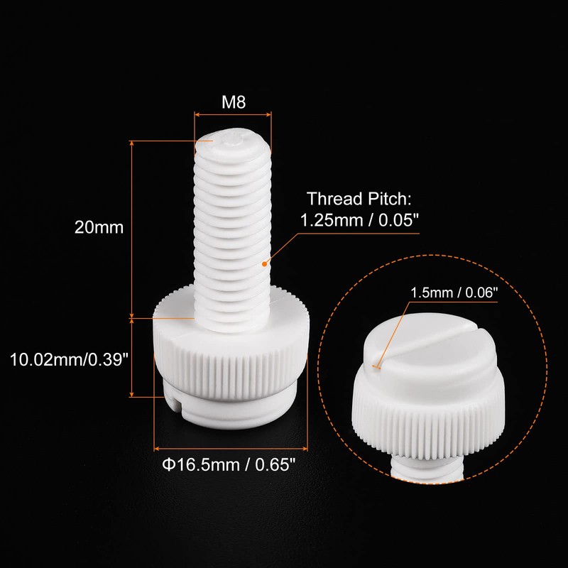 sourcing map M8 x 20mm Plastic Machine Screws PP Slotted