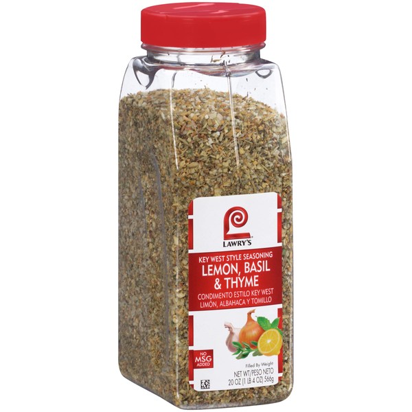 Lawry's Key West Style Lemon, Basil & Thyme Seasoning, 20 oz - One 20 Ounce Container of Lemon, Basil and Thyme Seasoning for Mediterranean Style Dishes, Best with Salads, Seafood and Vegetables