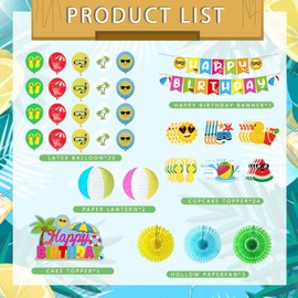 YQUQWN Summer Pool Birthday Party Decorations 51 PCS Beach Theme Party Supplies Including Beach Ball Birthday Banner Cupcake Toppers Balloons Set for Splish Splash Hawaiian Decorations