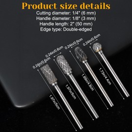 4Pcs Carbide Burr with 1/4 Shank Set Head Dia 8mm Die Grinder Bits Rotary Tools for Metal Grinding Wood Stone Steel Carving Cutting Engraving Grinder Kit Attachment Rotary Tool Accessories Set