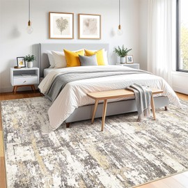 Area Rug Living Room Rugs 6x9: Modern Neutral Abstract Aesthetic Rug for Bedroom Dining Room Table - Large Soft Stain Resistant Machine Washable Rug, Indoor Home Office Carpet - Gold Brown