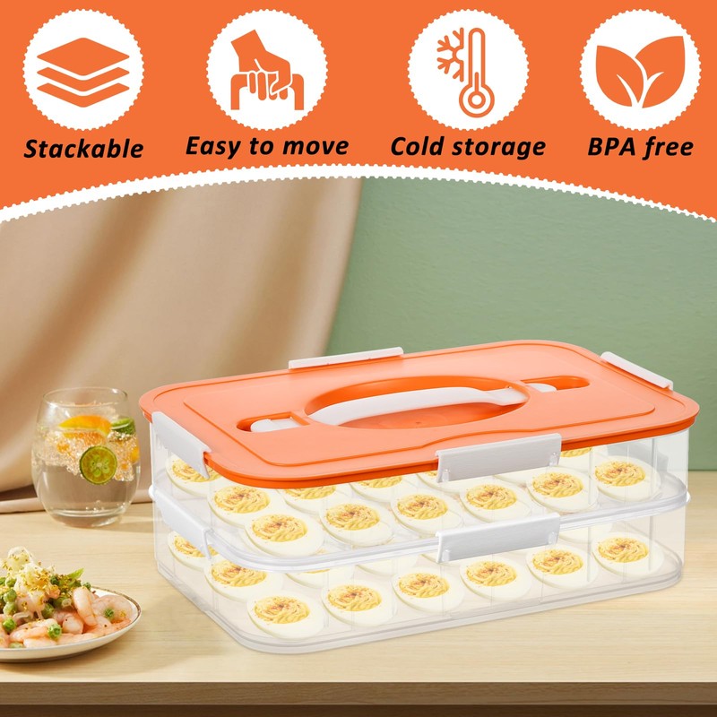 2-Layer Deviled Egg Containers with Lid, 36 Slots Plastic Detachable