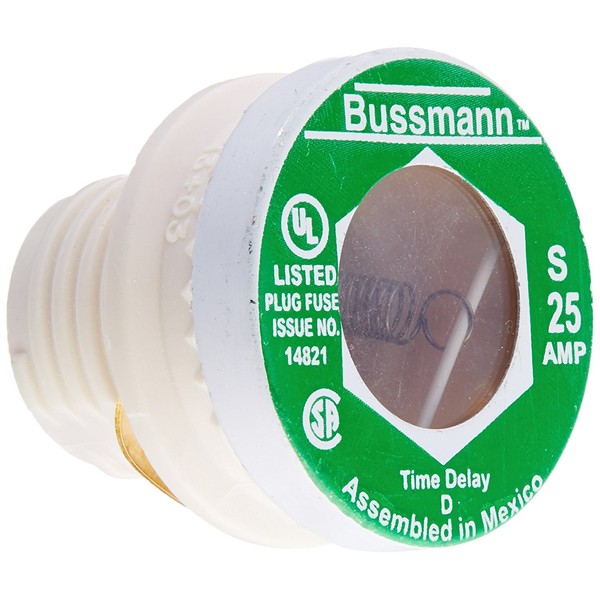 1- Bussmann S-25 25 Amp Type S Time-Delay Dual-Element Plug Fuse Rejection Base, 125V UL Listed by Bussmann