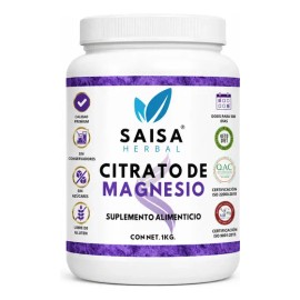 Citrato De Magnesio 1 kg | Suplemento Alimenticio | Sin Sabor | Saisa Herbal | 100% Puro | Sin Azucar, Conservadores, Saborizantes | Energía, Vitalidad, Ayuda A Mejorar El Sueño