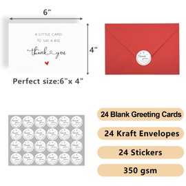 VJQ 24Pack 350gsm Thank You Cards with Envelopes, 4x6 Inches Cute Thank You Notes with Envelope and Stickers, Bulk Blank Greeting Cards for Baby Shower, Bridal Shower, Business,Wedding,Graduation