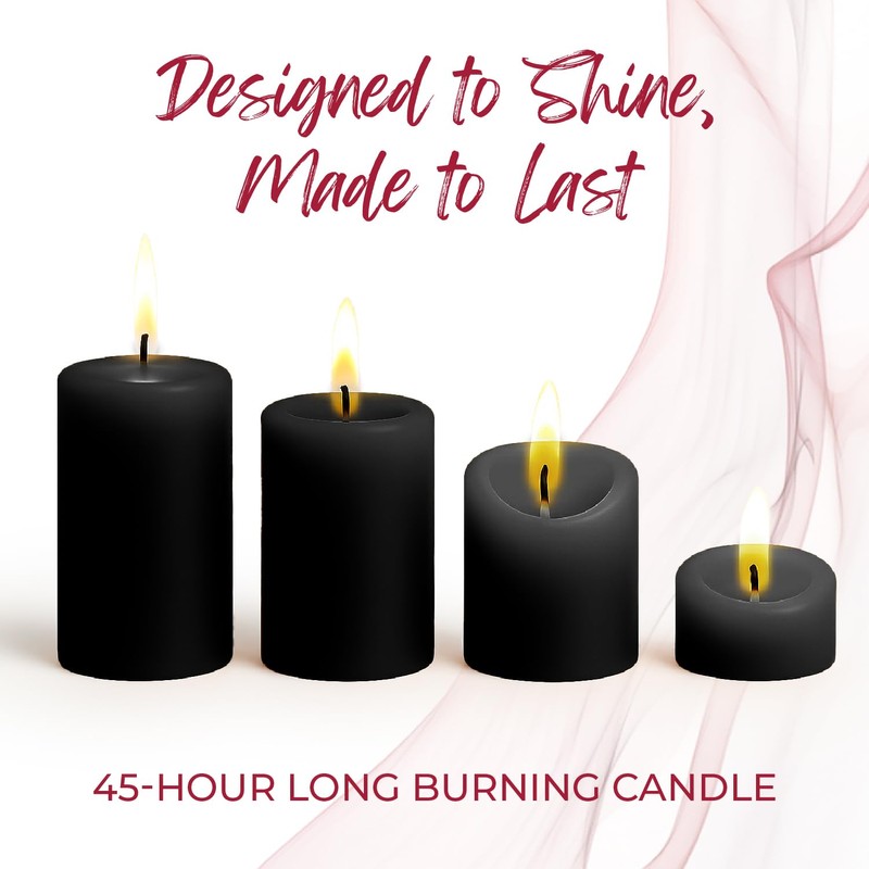 Biedermann & Sons 45-Hour Long Burning Unscented Pillar Candles, Black,