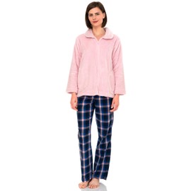 TowelSelections Women's Bed Jacket Zip Front Cardigan Fleece Robe Lounge Coverup XX-Large Chalk Pink