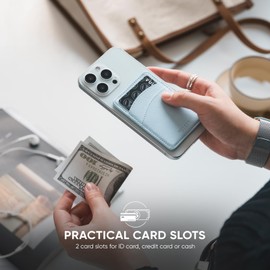 VULKIT Magnetic Phone Card Holder Slim Leather Women Credit Card Holder RFID Blocking Magsafe Blue Classic