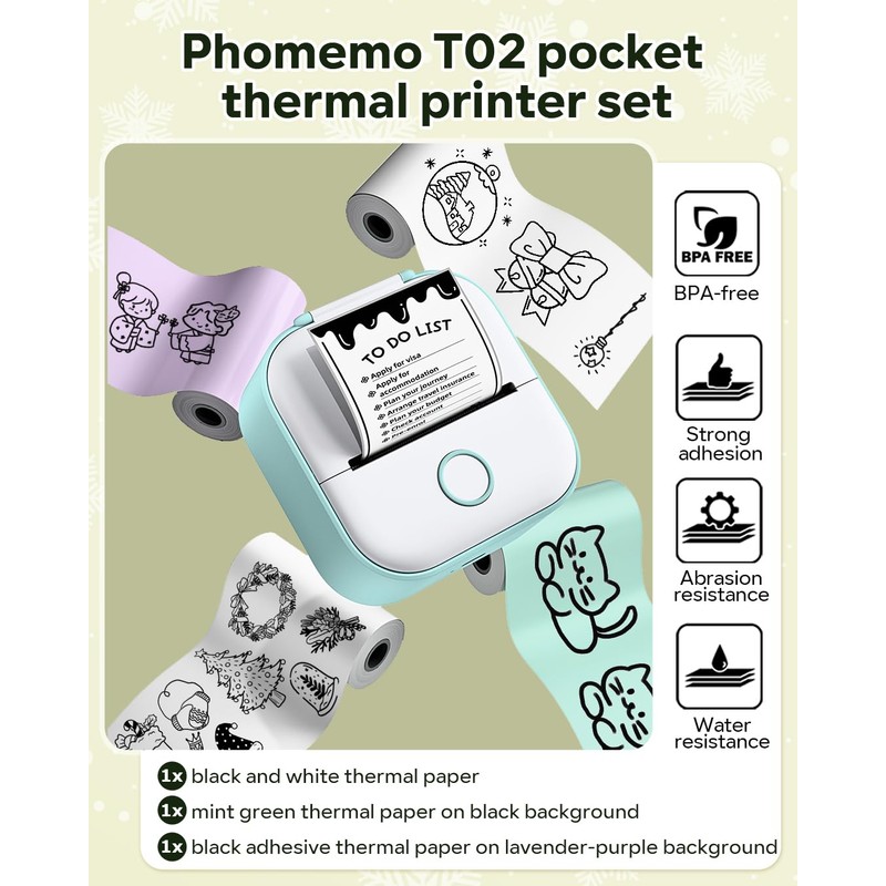 Phomemo T02 Sticker Printer with 3 Rolls Paper- Mini Printer