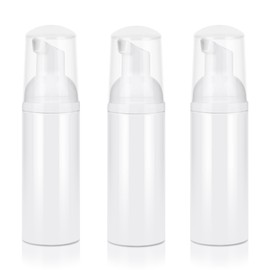 Foam Pump Bottle 3Pcs Travel Lash Shampoo Bottle, Empty Portable Refillable Mousse Foam Soap Dispenser for Hand Soap, Lash Cleanser, Shampoo, Face Wash, Cosmetics (White, 2oz/60ml)