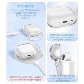 Transparent Protective Case Compatible with AirPods 4, Case for Airpods 4 (2024) with Keyring, Shockproof Soft Thin Protective Case [Front LED Visible]