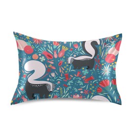 Dalzium Satin Pillowcase for Hair and Skin, Flowers and Skunks Silky Pillow Case Body Pillow Covers Standard Size with Envelope Closure