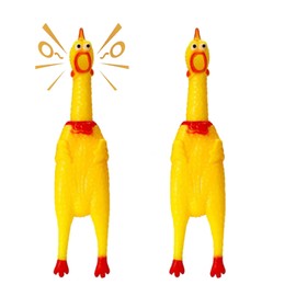 XFLYP 2 Stück Gummi Schreiend Hühner Spielzeug, Hundespielzeug Rubber Screaming Chicken Yellow Quietschende Dekompression Kleines Spielzeug zum Reinigen der Zähne(2*Gelb 32cm)