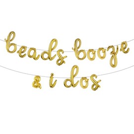 Beads Booze & I Dos Balloons Sign Party Decorations Mardi Gras Balloons New Orleans Bridal Shower Decorations Bachelorette Party Decorations (L BEADS BOOZE & I DOS Gold)