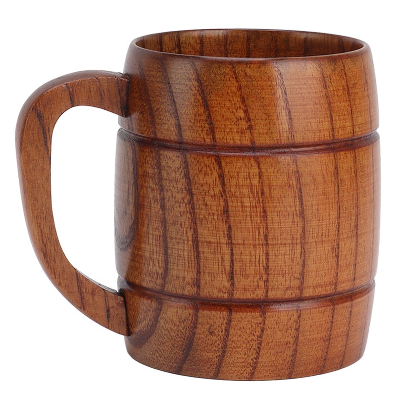 Wooden Beer Mug with Handle 300ml Prevent Scald Carved Drinkware