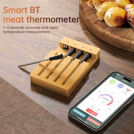 Bluetooth Barbecue Thermometer 0-100°C IPX7 Water Resistant Smart Wireless Probe Meat Thermometer for Kitchen