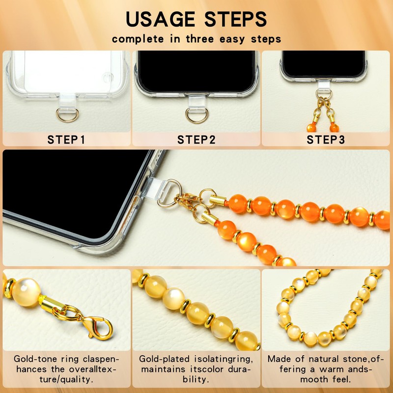 Soeoy Handmade Natural Gemstone Stone Beaded Phone Wrist Strap, Cat