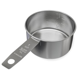 1 Cup Stainless Steel Measuring Cup | Sturdy Metal 250 ml | 240 cc | 8 oz | Single Cup for Wet and Dry Ingredients | Great for use as 1 Cup Dog Food Scoop - 1 PK