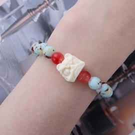 Aneneiceera Vintage Blue Beaded Bracelet Stretch Round Gemstone Bead Bracelets Natural Blue Crackle Bead Bracelets Glass Bead Bracelet Jewelry for Women