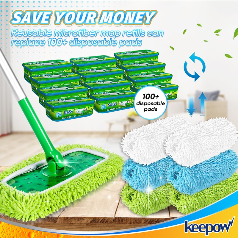 KEEPOW Reusable for Flash Speed Mop Refill Wipes, Microfiber for