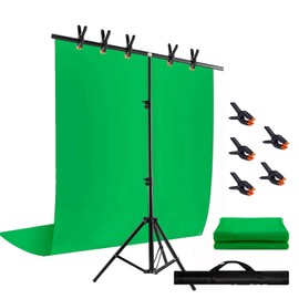 Green Screen Backdrop with Stand Kit, BEIYANG 6.5 X 5 Ft Portable Backdrop Stand Kit with Carrying Bag and 5 Clamps for Streaming, Video conferences and interviews