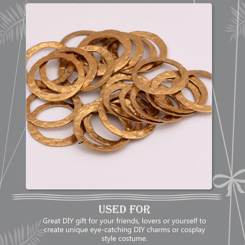 NUOBESTY 50pcs Embossed Brass Hoops Round Copper Rings Metal Linking